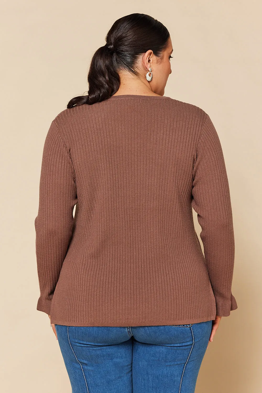 Long Sleeve Knitted Top in Cacao