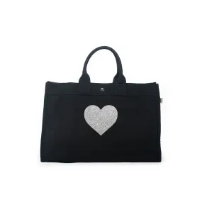 LOVE Collection: East-West Bag Black with Silver Glitter Heart