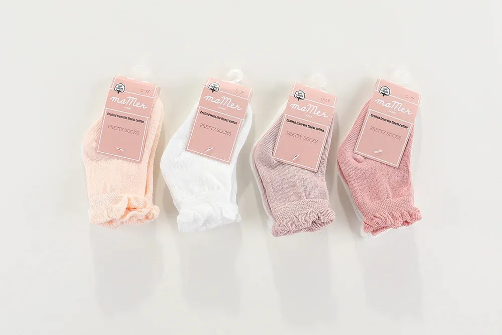 Ma Mer Frilly Crew Socks 2 pack - Light Pink/White