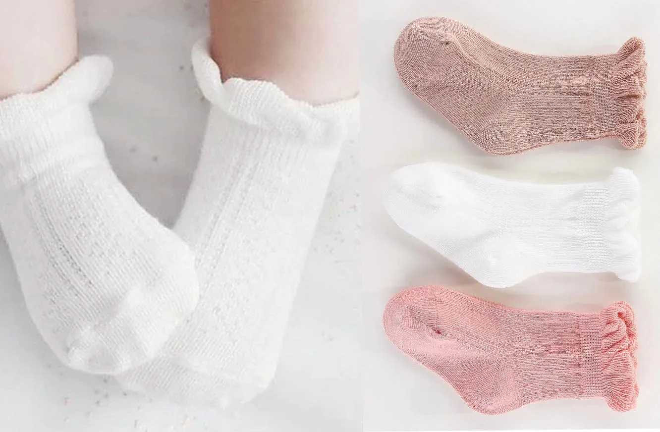 Ma Mer Frilly Crew Socks 2 pack - Light Pink/White