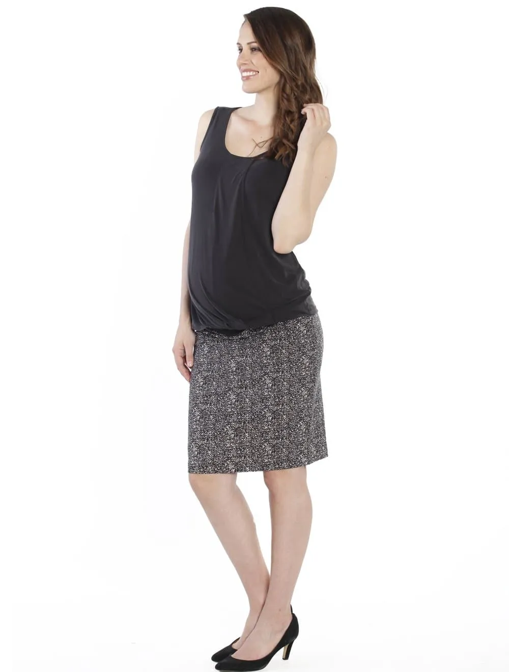 Maternity Stretchy Ponti Skirt in Black & White Print