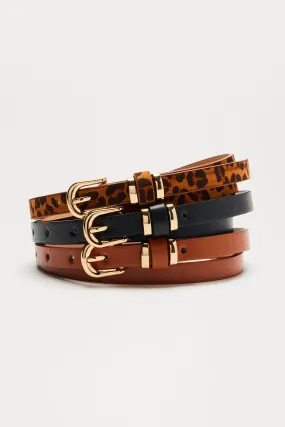 Monday To Wednesday 3 Piece Belt Set - Brown/combo