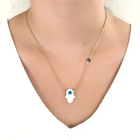 Mother of Pearl Hamsa Necklace Evil Eye Chain Pendant