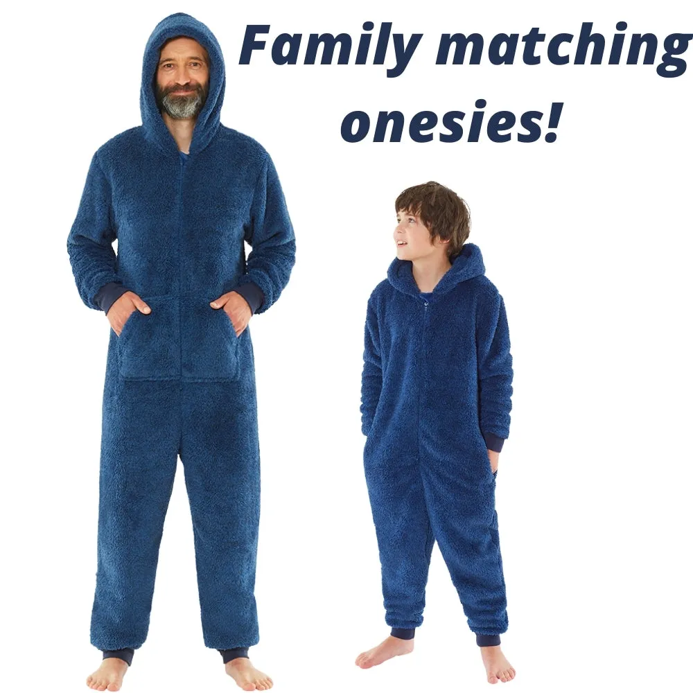 Navy Blue Hooded Fluffy Fleece Onesie