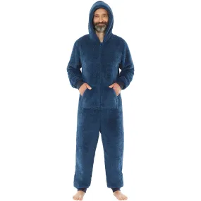 Navy Blue Hooded Fluffy Fleece Onesie