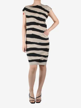 Neutral sleeveless striped dress - size UK 12