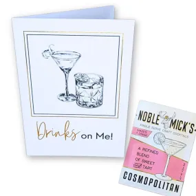 Noble Mick's Drinks On Me Greeting Card & Cosmopolitan Single Serve Mix