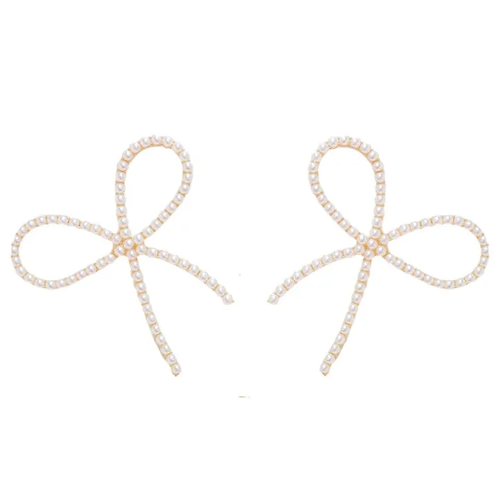 Pearl Statement Bow Earrings