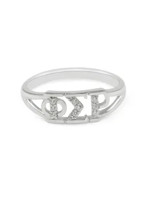 Phi Sigma Rho Sterling Silver Ring with Simulated Diamonds