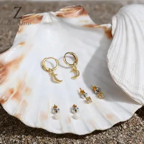 Real Gold-Plated Z Celestial Pearl Earrings Set Of Three