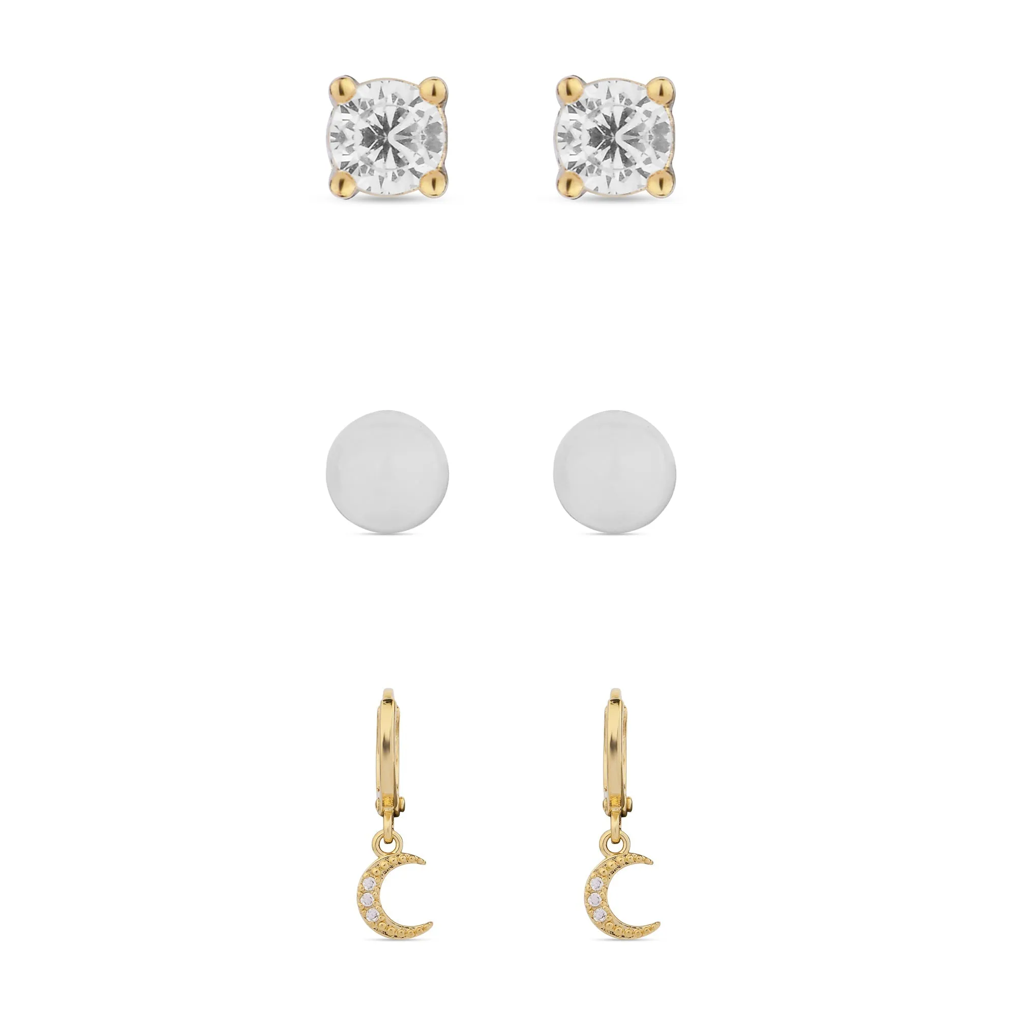 Real Gold-Plated Z Celestial Pearl Earrings Set Of Three