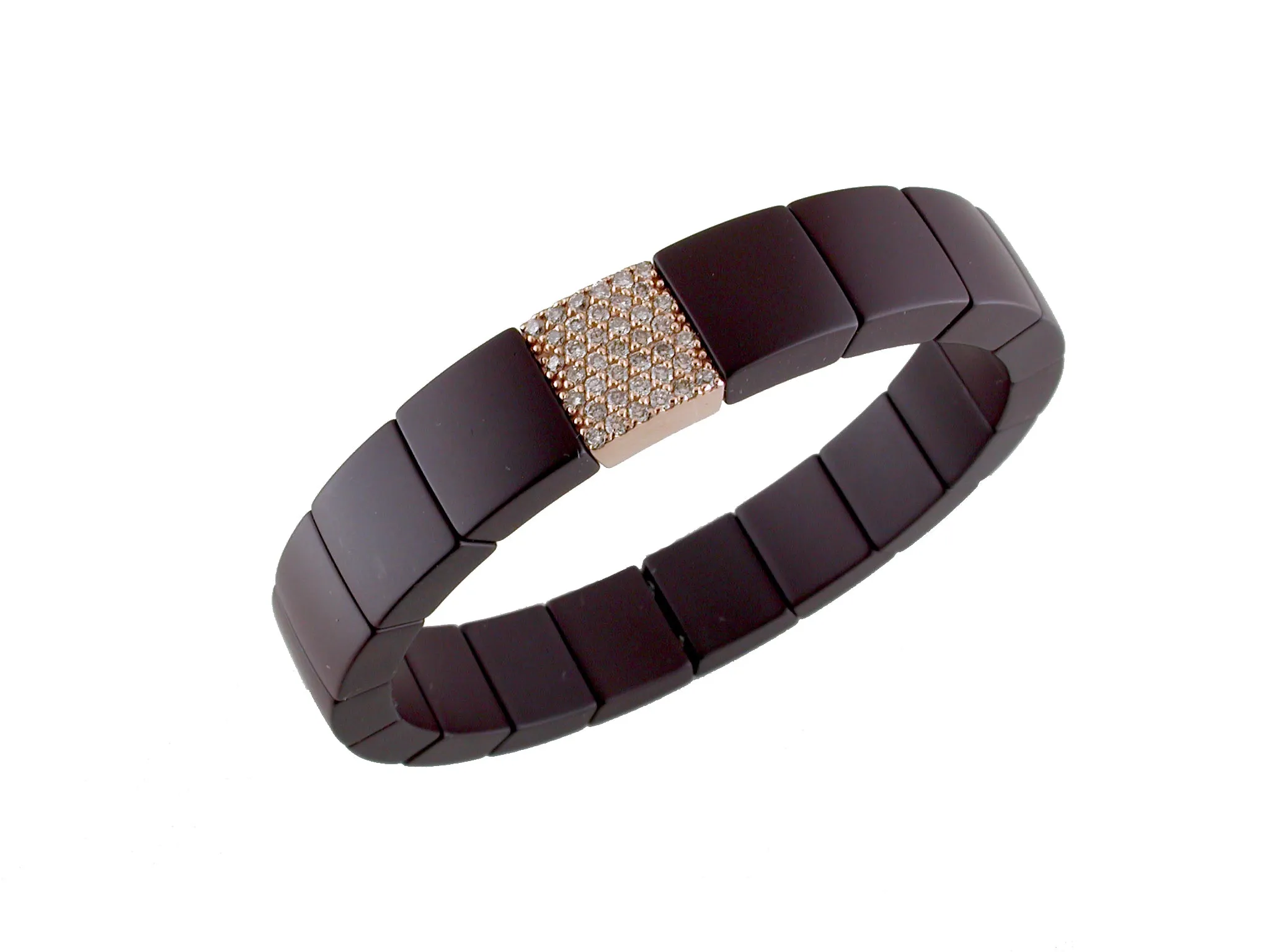 Roberto Demeglio Domino Brown Ceramic Single Row 11mm Wide Bracelet with Champagne Diamonds