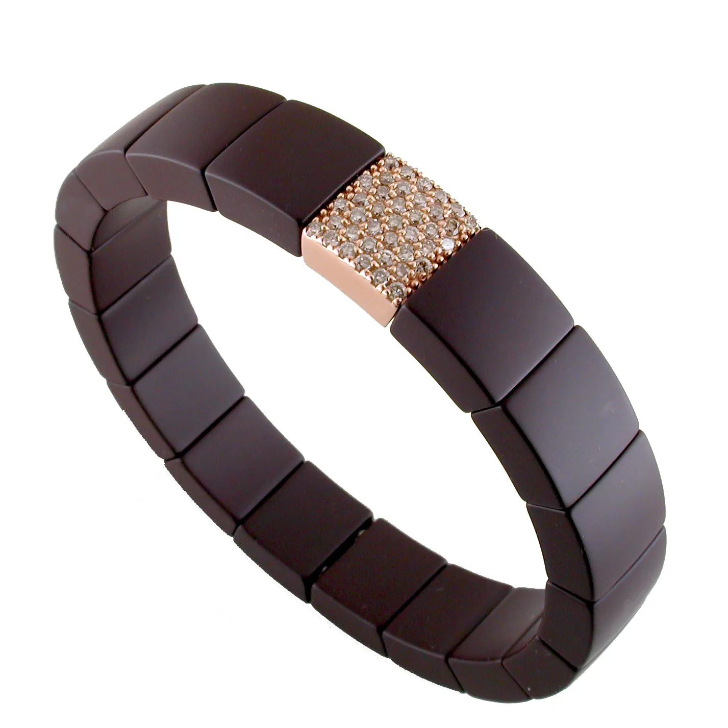 Roberto Demeglio Domino Brown Ceramic Single Row 11mm Wide Bracelet with Champagne Diamonds