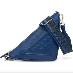 SALFFIANO LEATHER TRIANGLE BAG MEDIUM - DARK BLUE