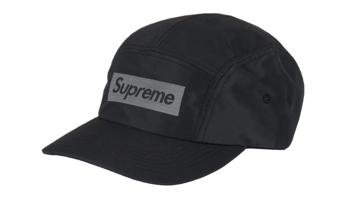 Supreme Reflective Jacquard Logo Camp Cap FW22 Black