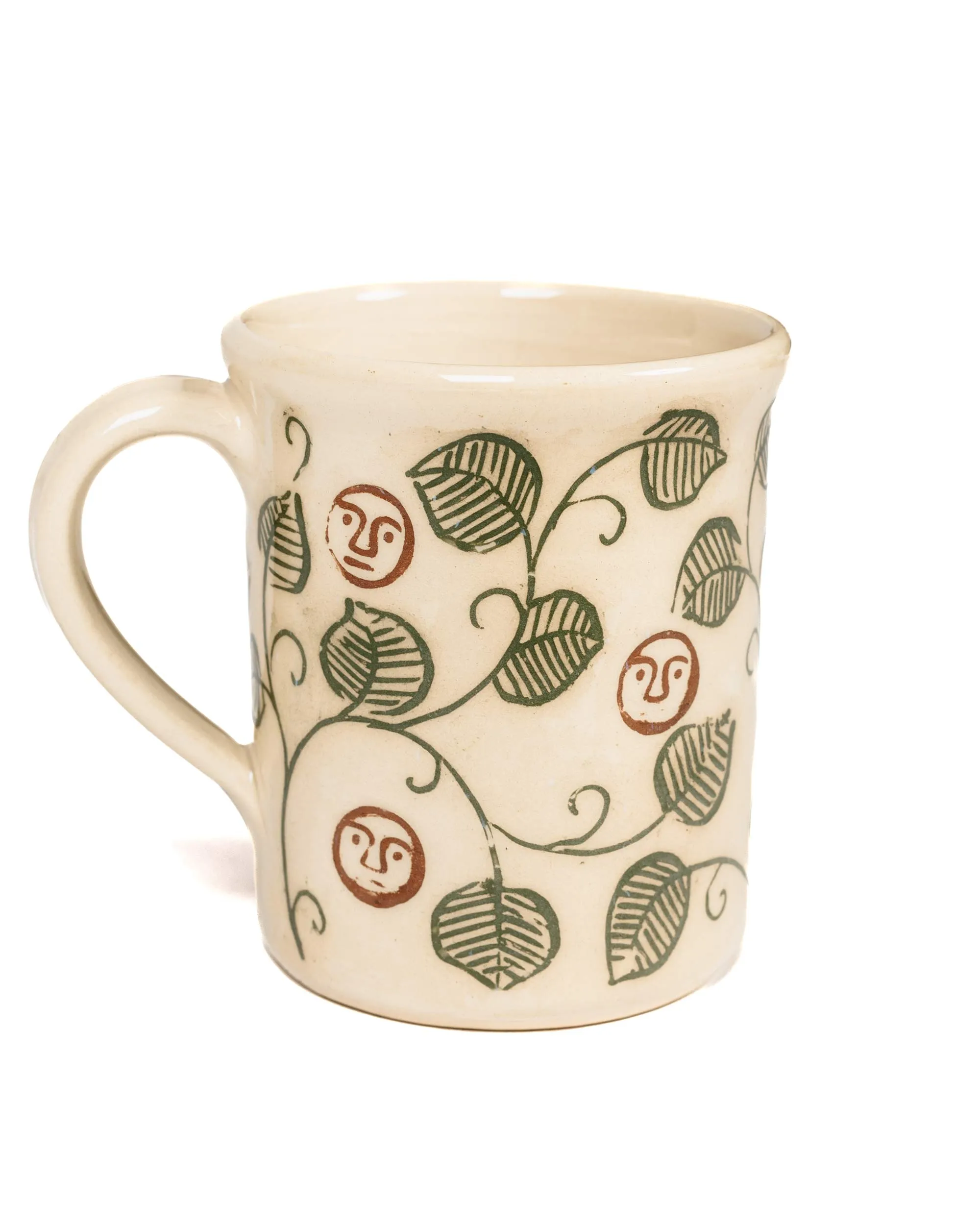 Tender Plautus Vine Sgraffito Mug Clear Glazed White Clay