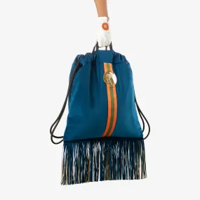 Velvet Fringe Backpack "Hamptons Blue" with golden elements