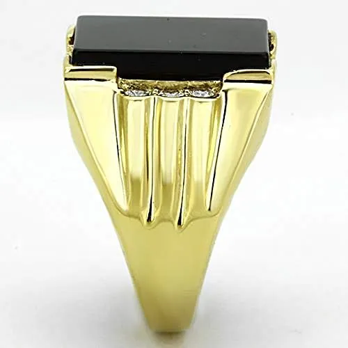 WildKlass Stainless Steel Onyx Ring IP Gold Men Synthetic Jet