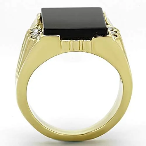 WildKlass Stainless Steel Onyx Ring IP Gold Men Synthetic Jet