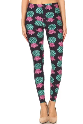 Women's Regular Blue Pineapple Fruit Pattern Printed Leggings