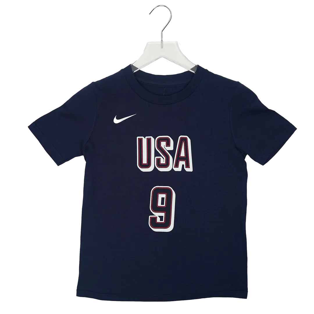 Youth 2024 Olympics Team USA #9 Tyrese Haliburton USA Basketball Name and Number T-shirt in Navy by Nike